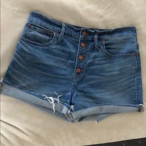 MADEWELL high waist raw edge denim cuffed short.